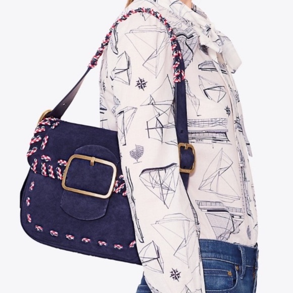 Tory Burch Sawyer Stitch Suede Shoulder Bag - Picture 1 of 8